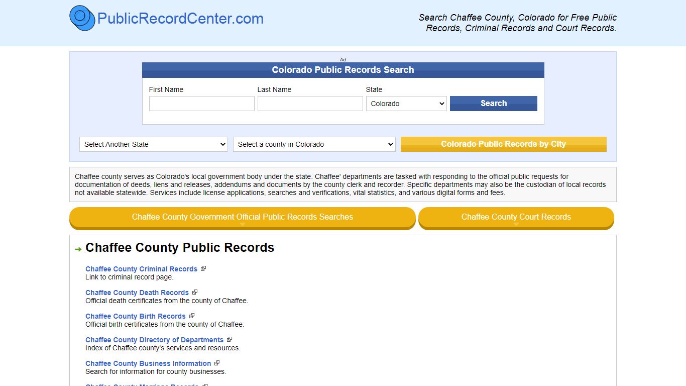 Chaffee County Colorado Free Public Records - Court Records - Criminal ...