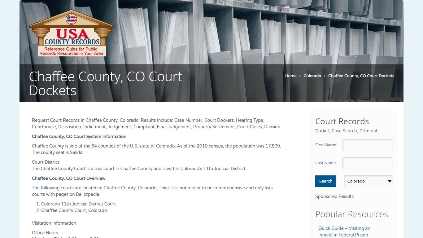 Chaffee County, CO Court Dockets | Name Search